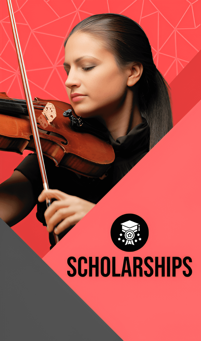 Woman playing violin, scholarships banner design.