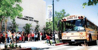 School bus outside Lancaster Performing Arts Center.