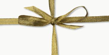 Gold ribbon tied in a bow.