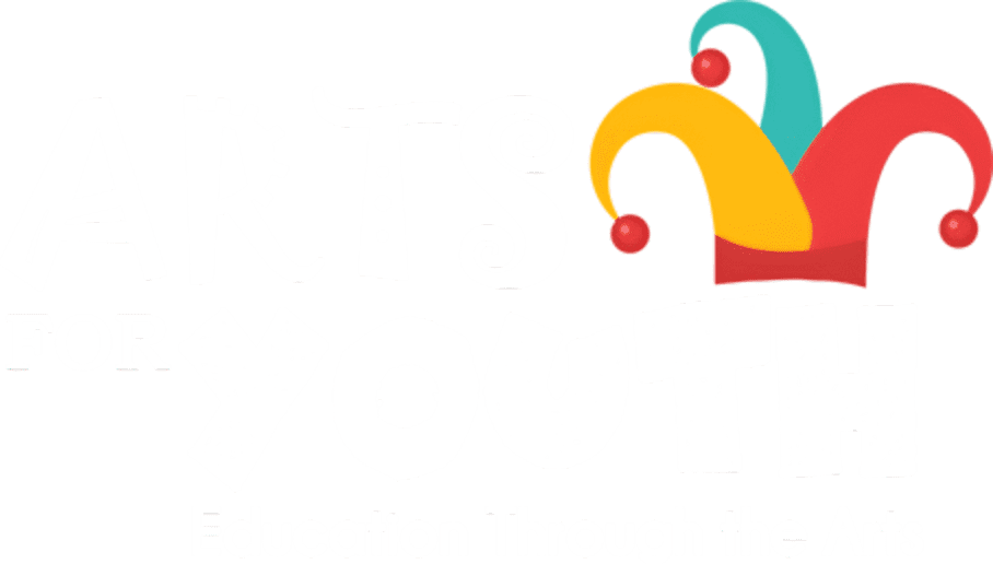 Arts for Youth logo with colorful jester hat.